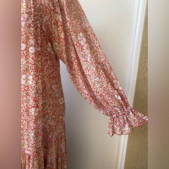 free people feelin groovy red floral long sleeve sheer tiered maxi dress sz s - Picture 4 of 13